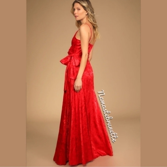 Nwt Small Formal Red Floral Jacquard Satin Wrap Maxi Dress - Picture 7 of 17